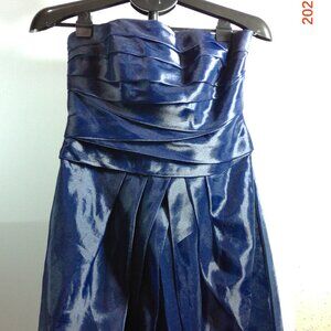 Draped Bodice Ruched Strapless Cocktail Dress in Rich Navy by White by Vera Wang